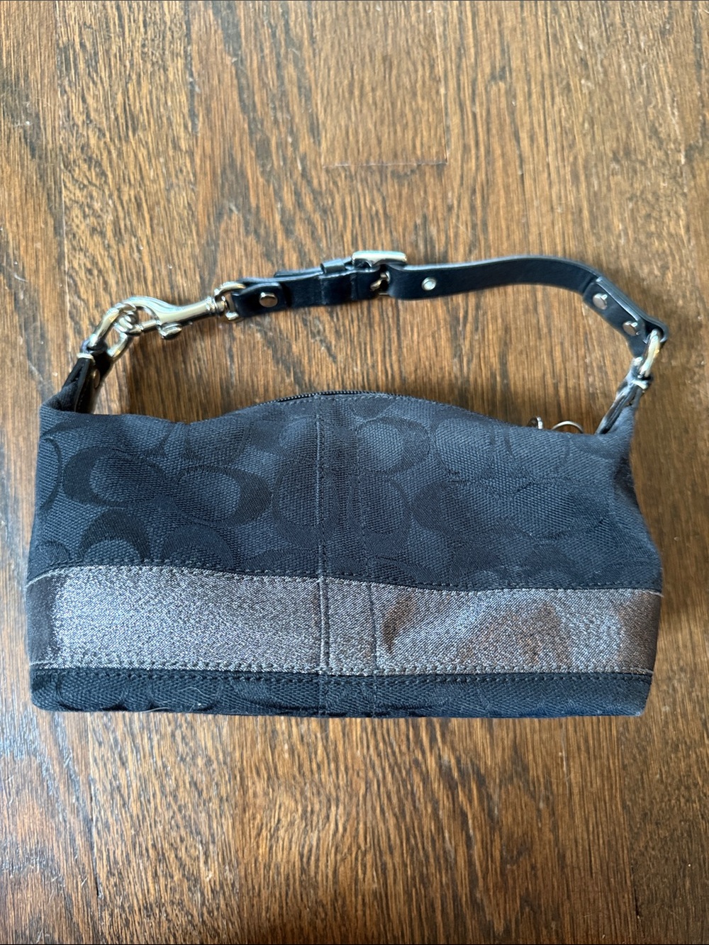 Coach Black and Metallic Gray Signature Wristlet